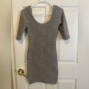 Textured Gray Scoop-Neck Long Sleeve Dress